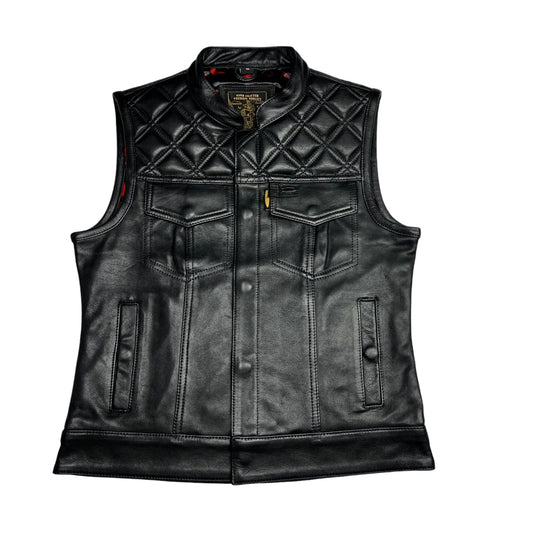 Women's Moto Vest - Black Leather/Black Stitch