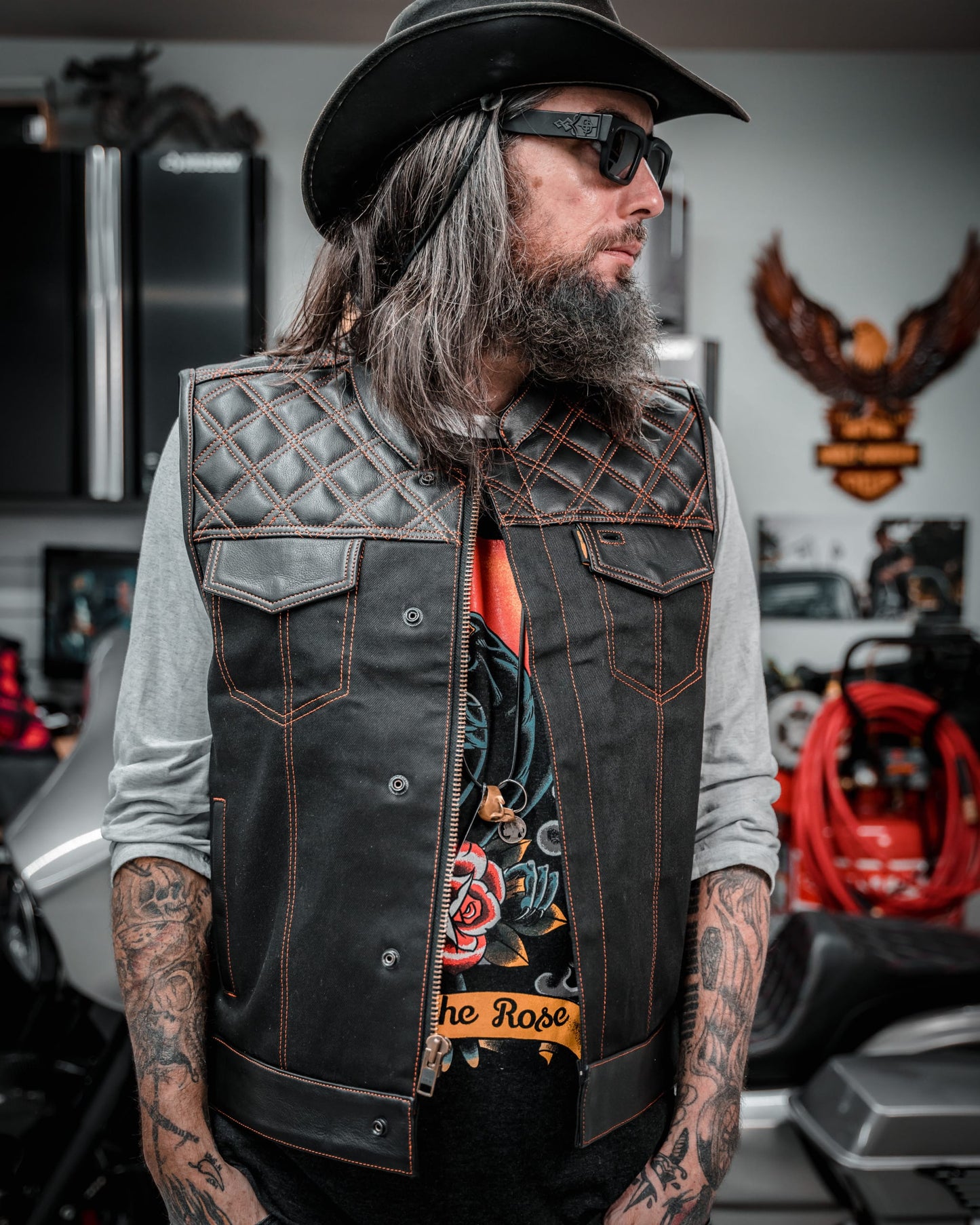 Cali Cut Vest - Black Denim/Leather