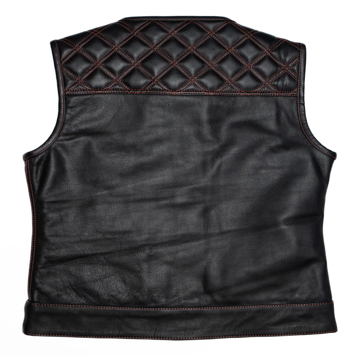 Women's Moto Vest - Black Leather/Red Stitch