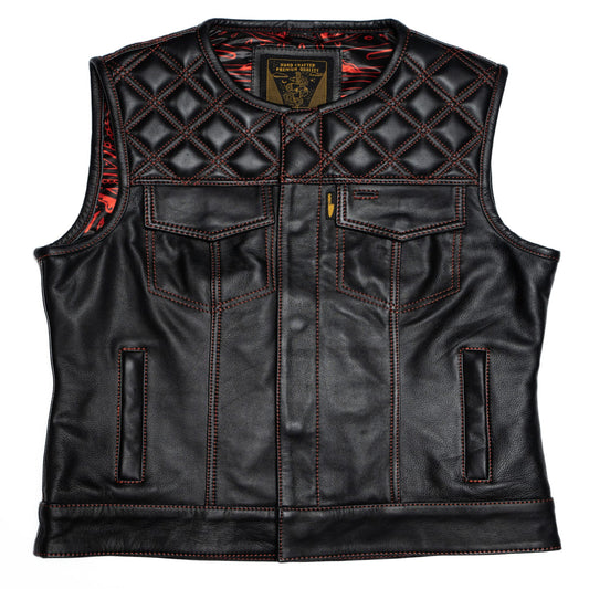 Women's Moto Vest - Black Leather/Red Stitch