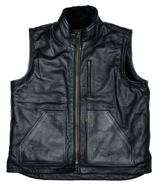 Carpenter Vest - Black Leather Sherpa