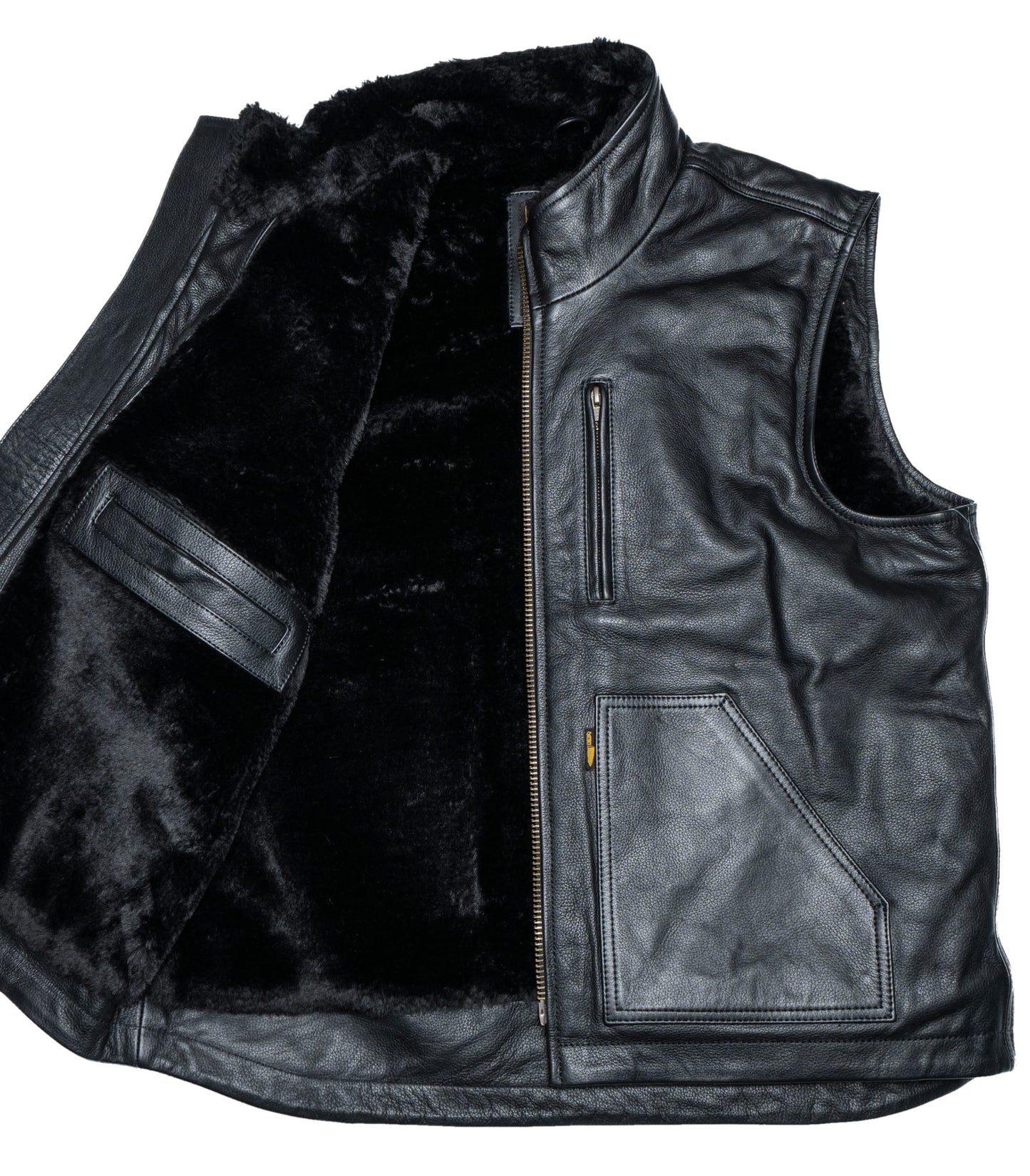 Carpenter Vest - Black Leather Sherpa