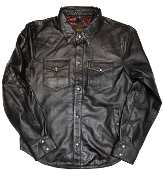 Western Shirt - Distressed Black Leather