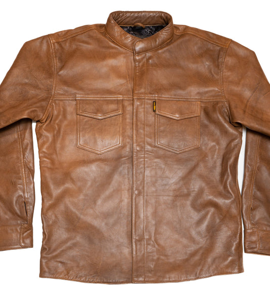 Preacher Shirt - Distressed Camel Brown Leather