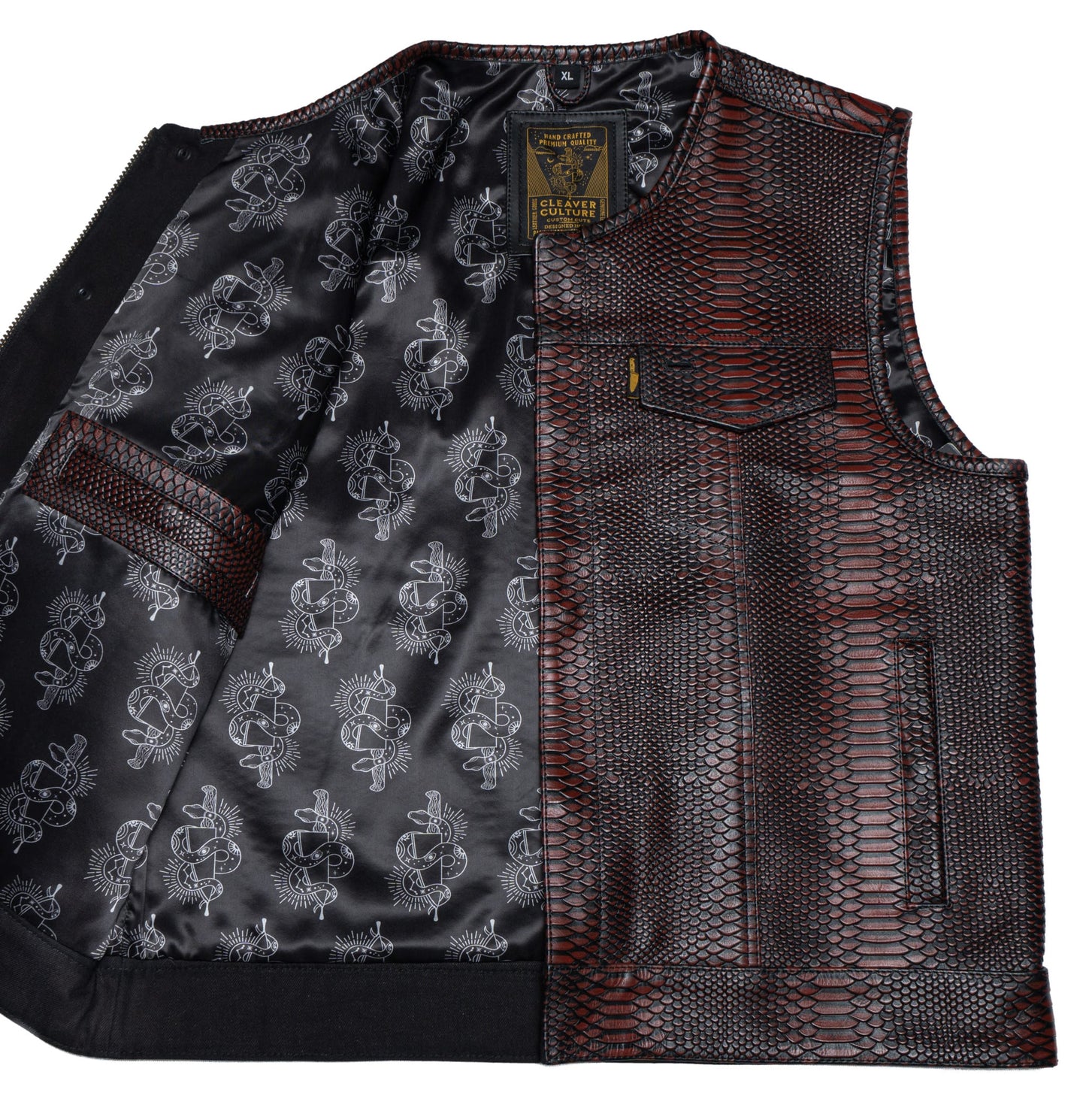 Cali Cut Vest - Ox Blood Dragon Leather