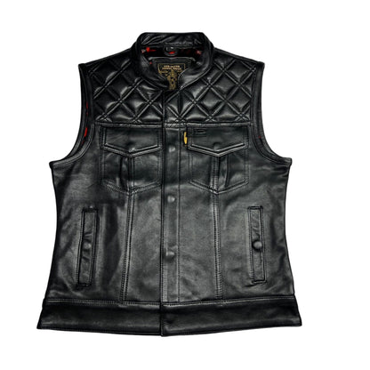 Women's Moto Vest - Black Leather/Black Stitch