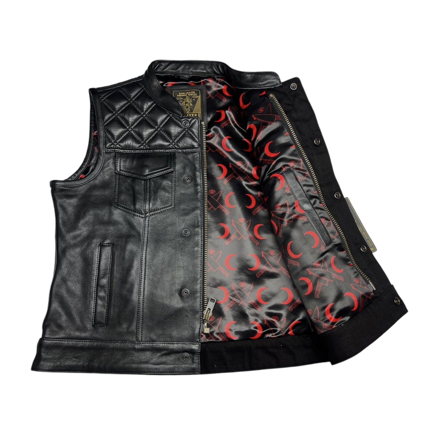 Women's Moto Vest - Black Leather/Black Stitch