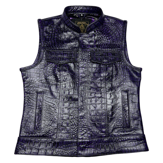 Women's Moto Vest - Purple Gator Leather