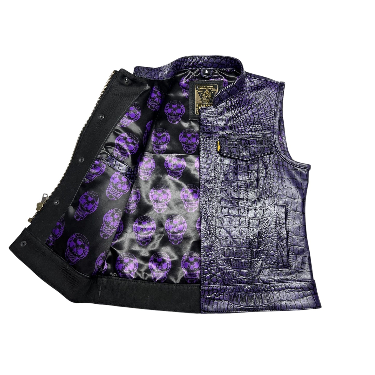 Women's Moto Vest - Purple Gator Leather