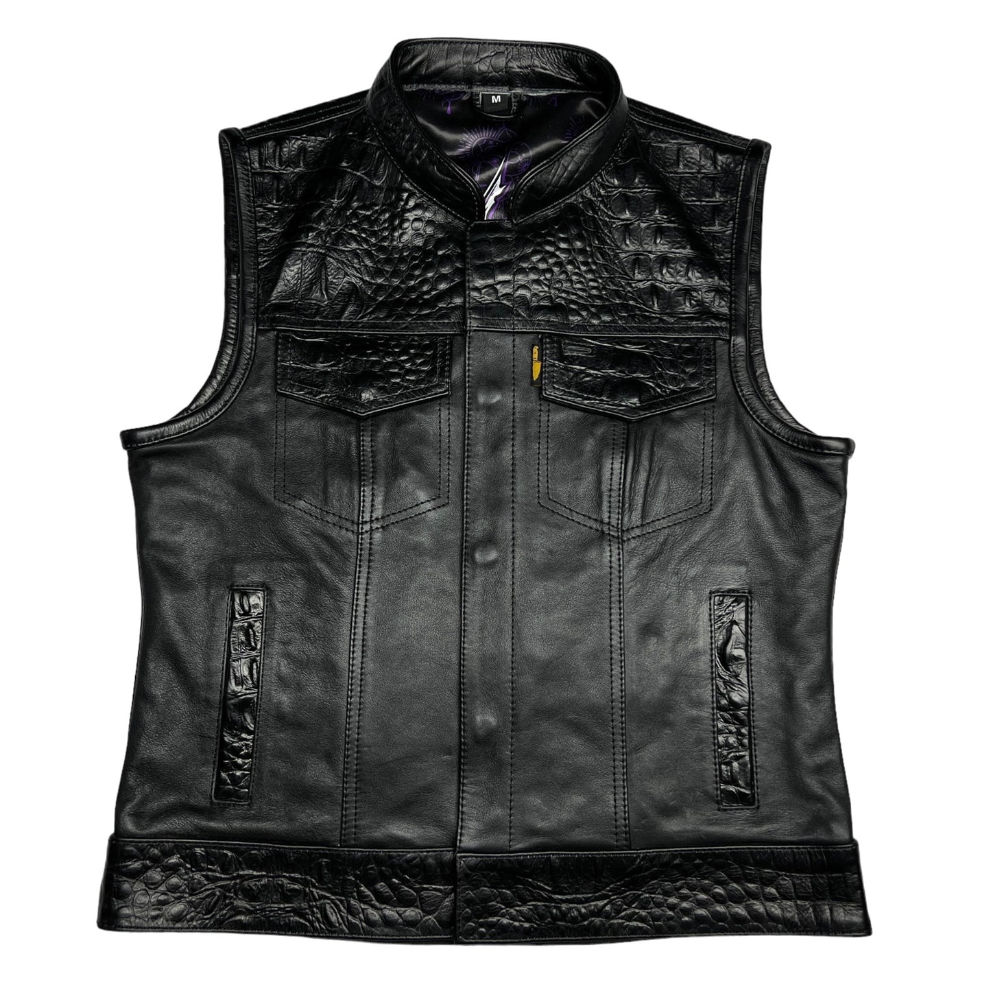 Women's Moto Vest - Black Gator Leather