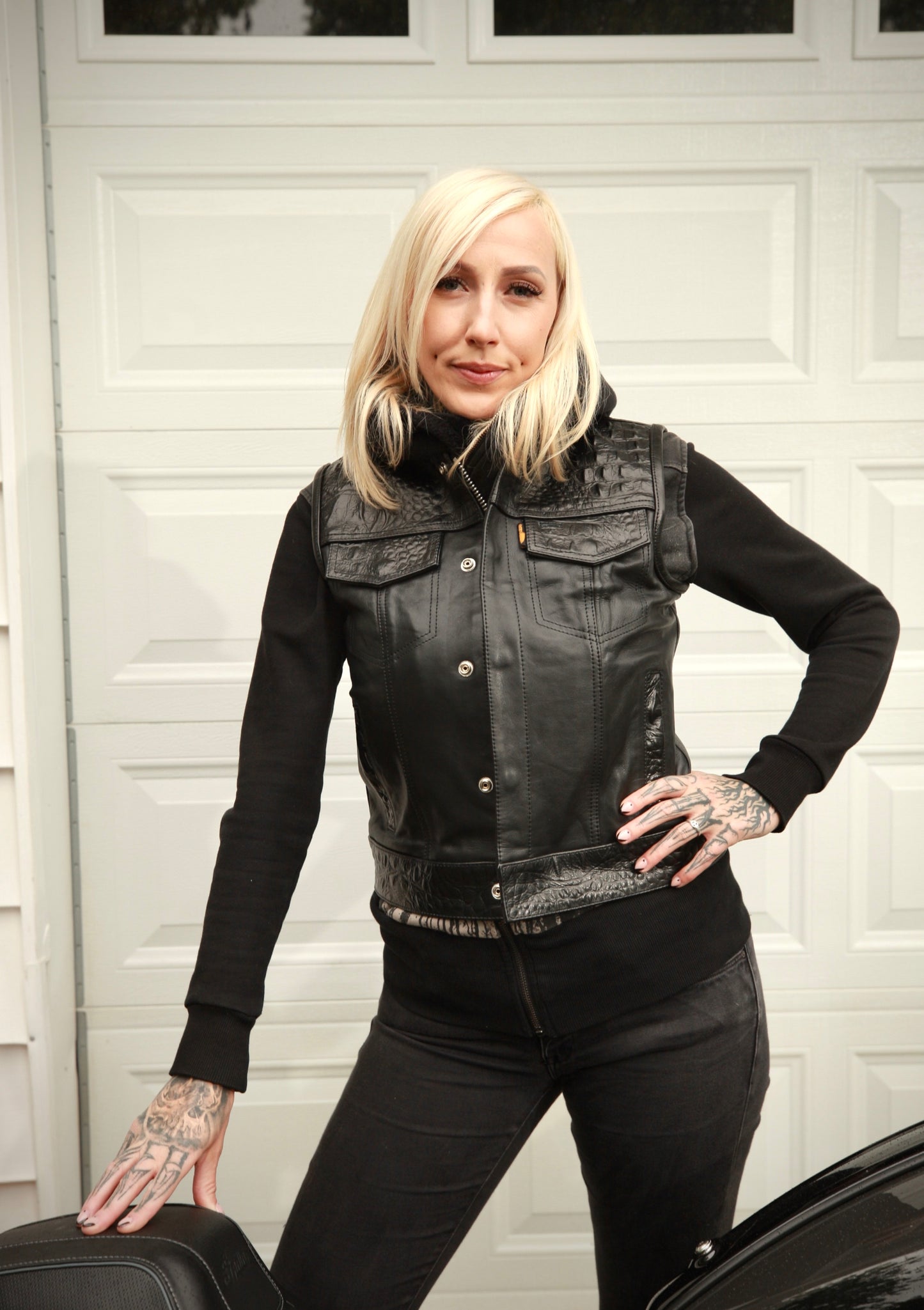 Women's Moto Vest - Black Gator Leather