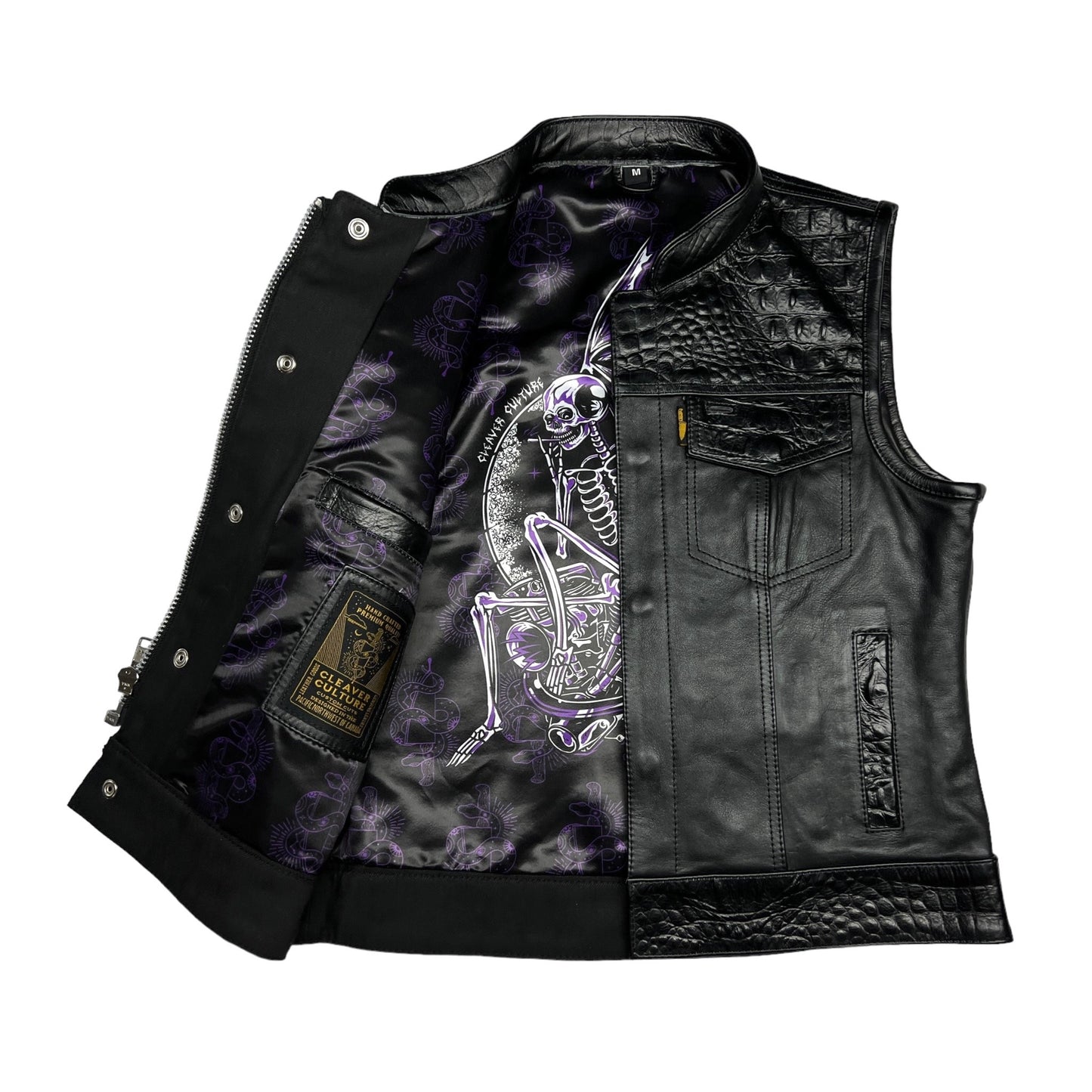 Women's Moto Vest - Black Gator Leather