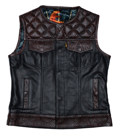 Women's Cali Cut Vest - Ox Blood Python Leather