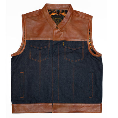 Cali Cut Vest - Blue Denim/Brown Leather