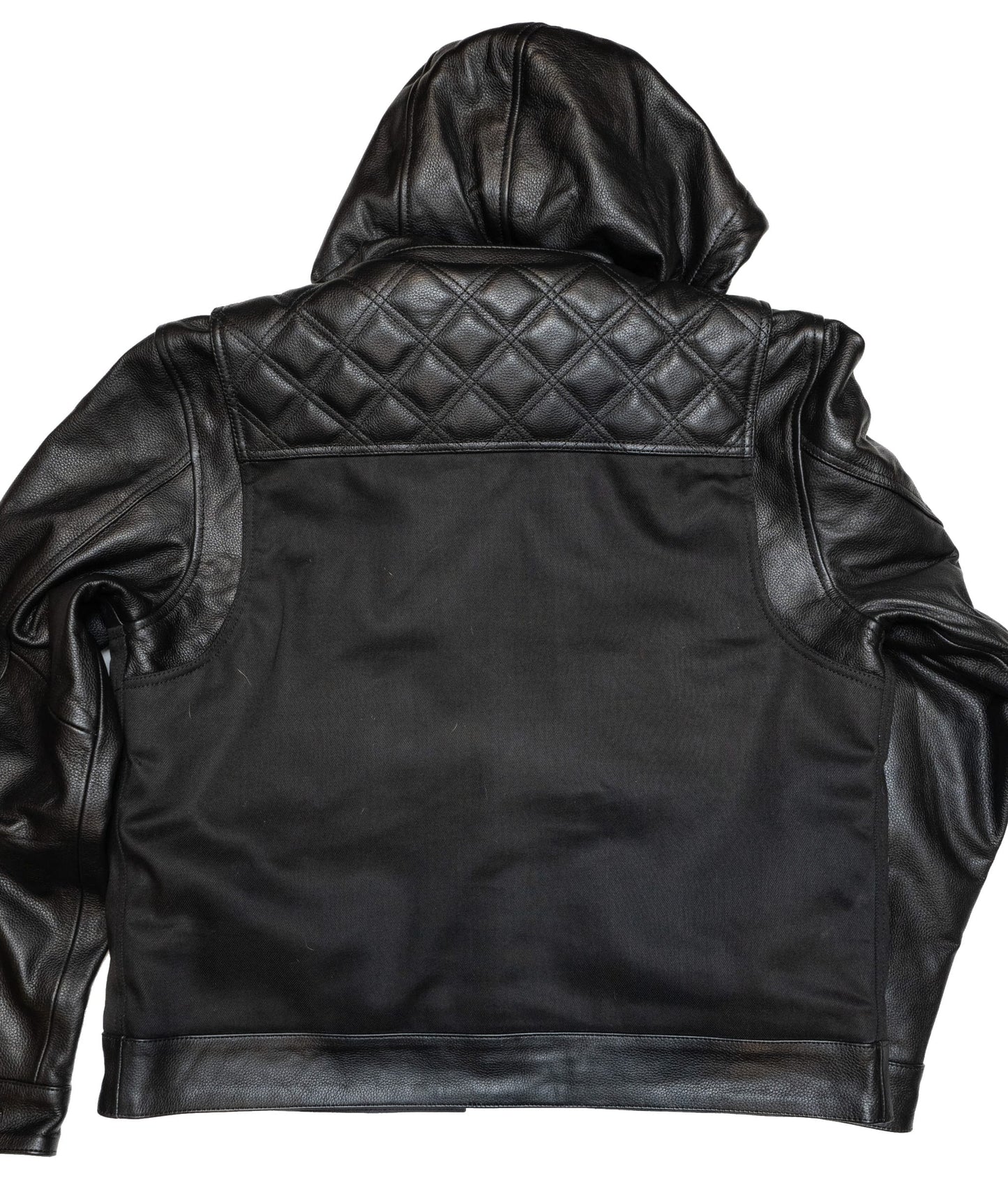 Hooded Moto Jacket - Black Canvas/Leather