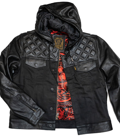 Hooded Moto Jacket - Black Canvas/Leather