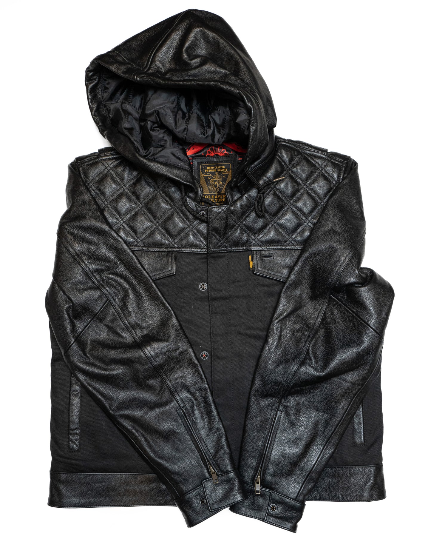 Hooded Moto Jacket - Black Canvas/Leather