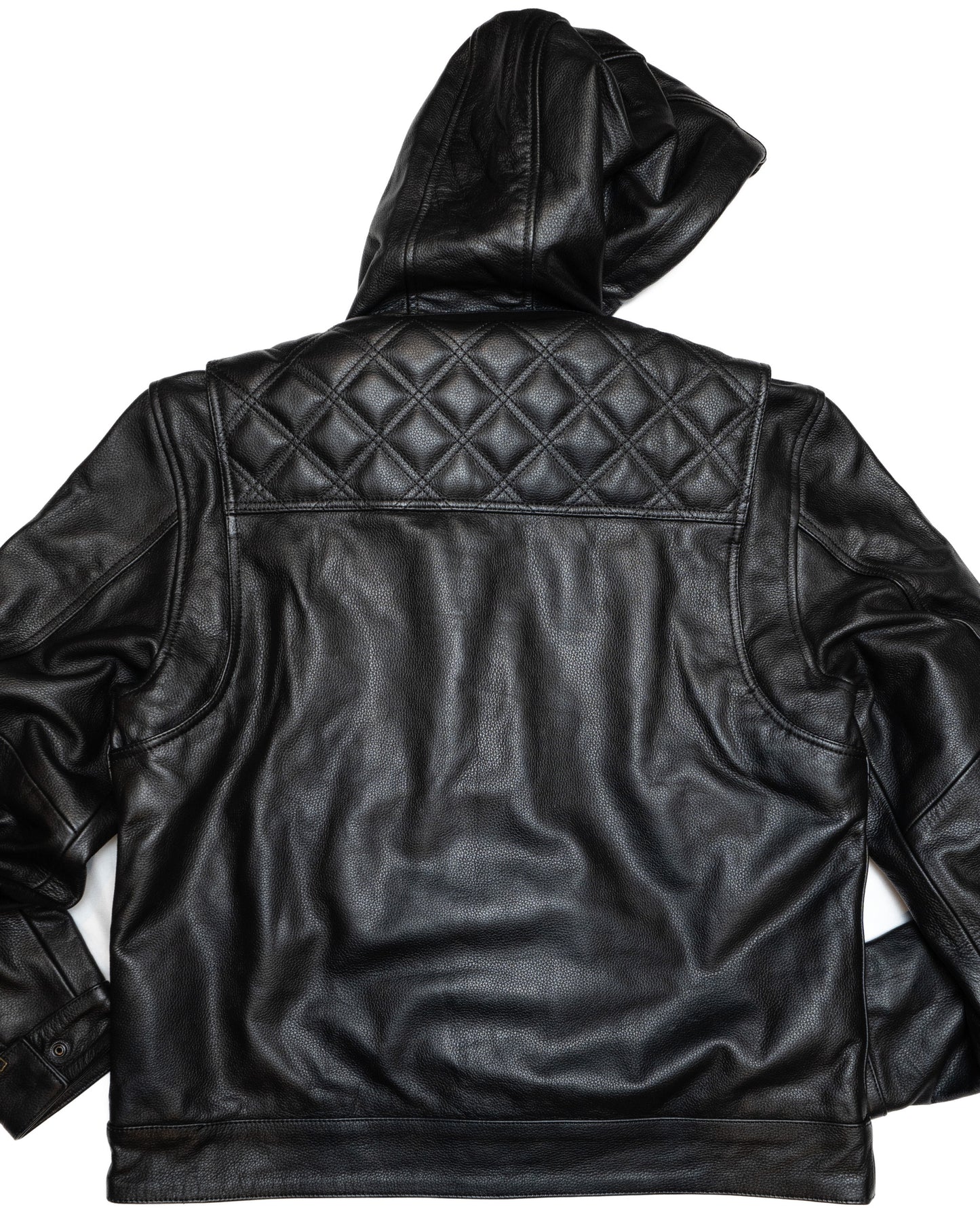 Hooded Moto Jacket - Black Leather