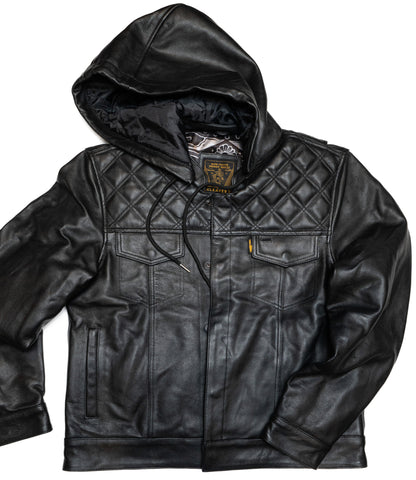 Hooded Moto Jacket - Black Leather