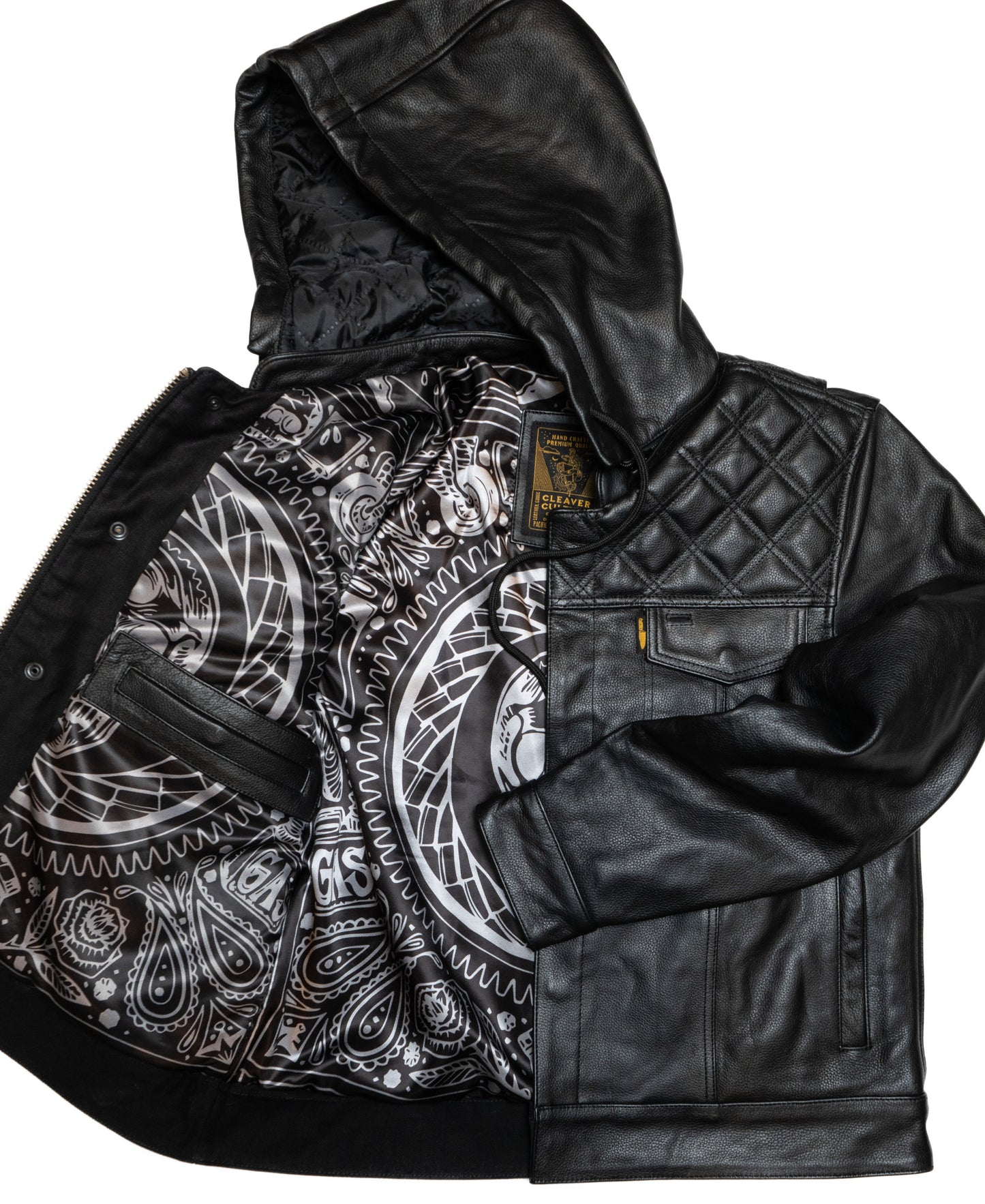 Hooded Moto Jacket - Black Leather