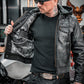 Hooded Moto Jacket - Black Leather