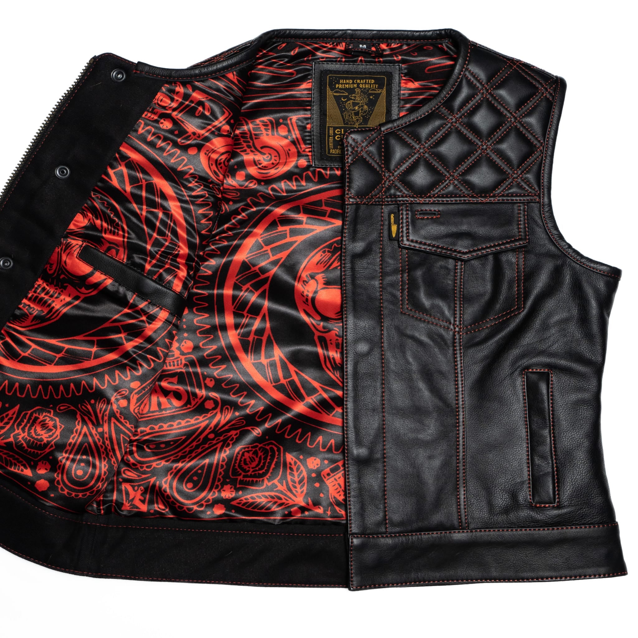 Leather vest with red stitching best sale